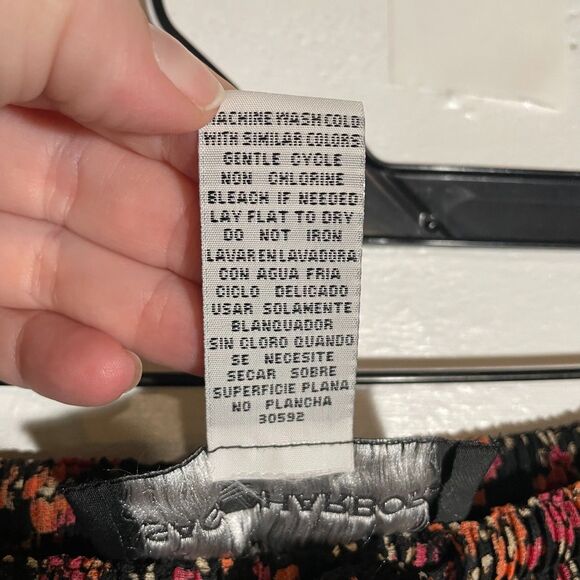 VTG Sag Harbor Maxi Skirt Black Red Orange Ditsy Floral Pleated Drawstring S - Picture 7 of 10